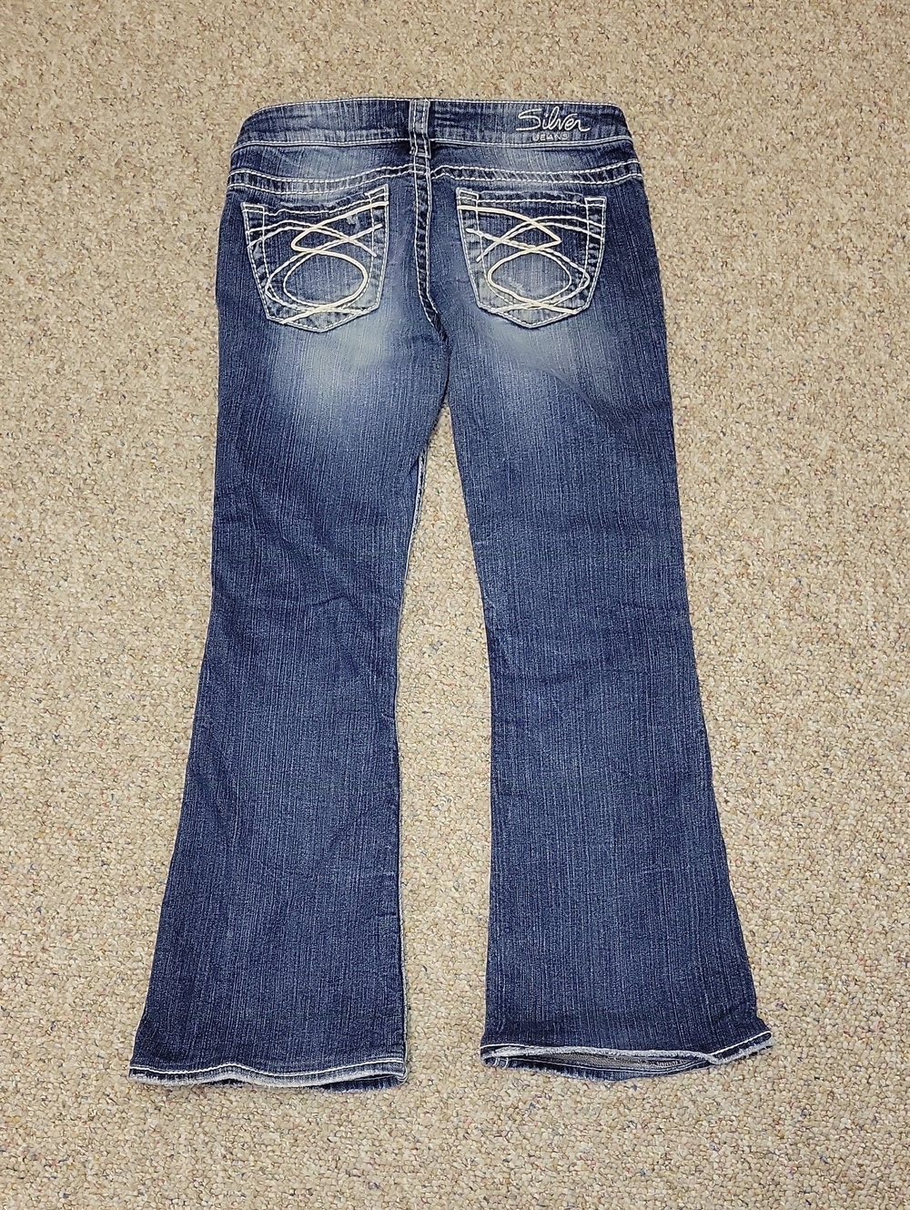 Silver Jeans Dark Blue Frances Y2K Flared Jeans. Sz 28 Distressed Low Rise